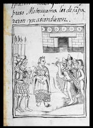 Fru Palat. 218-220 Bok IX Marina tolker for spanjolene på et møte mellom Hernando Cortes og Montezuma (1466-1520), fra 